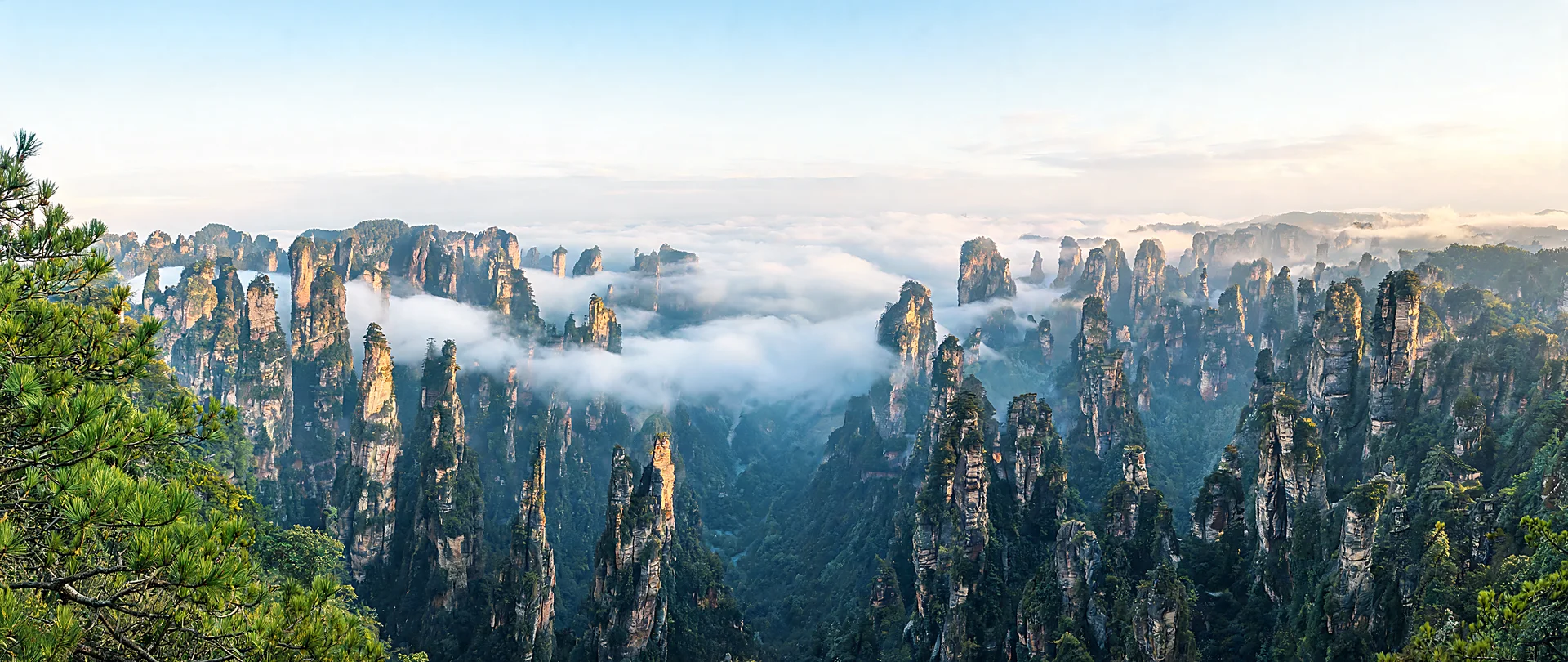Cloudveiled Yuanjiajie Peaks Sunrise 2560x1080 Ultrawide Wallpaper