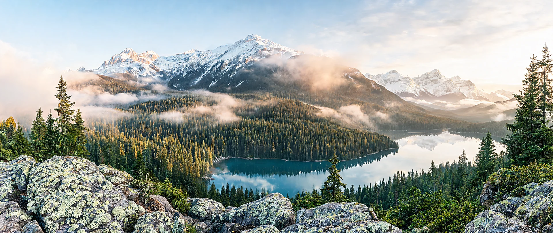 Alpine Lake Mirroring Snow Peaks 2560x1080 Background