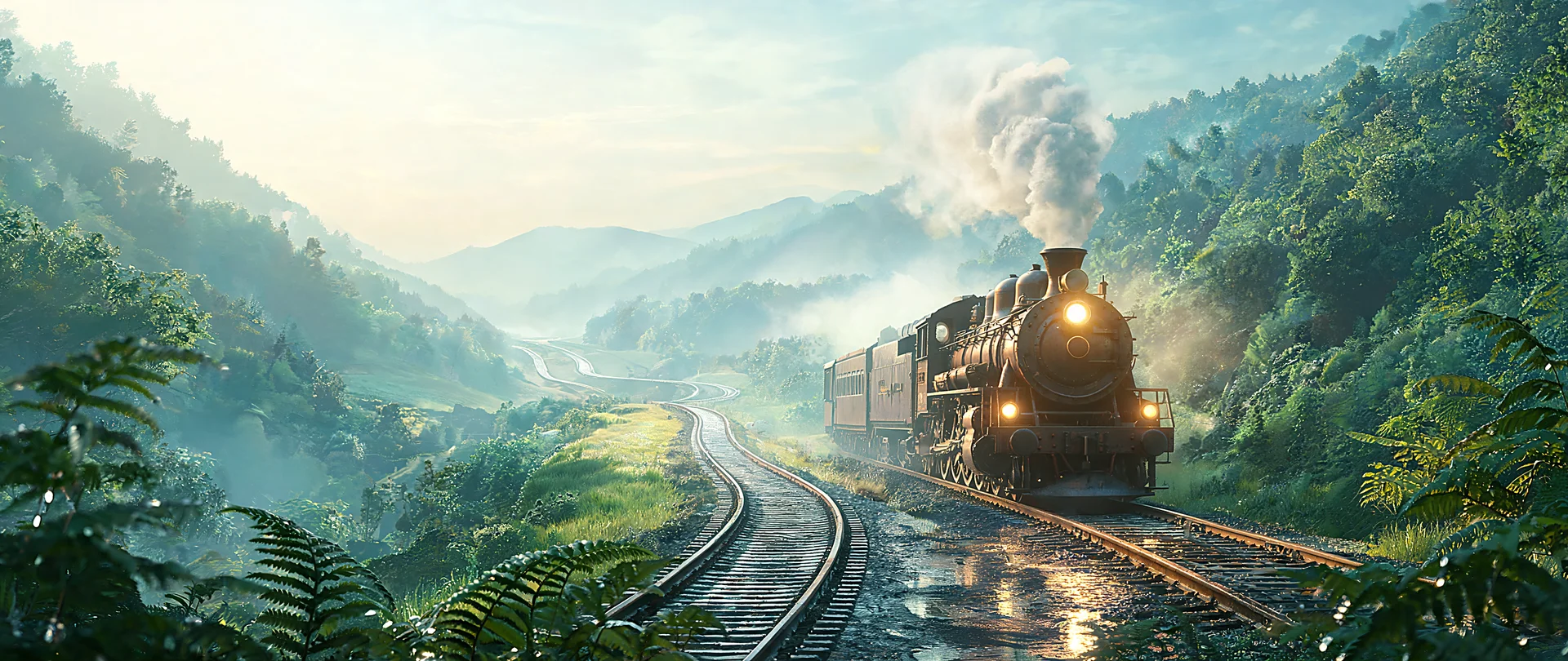 Steam Train Through Misty Gorge