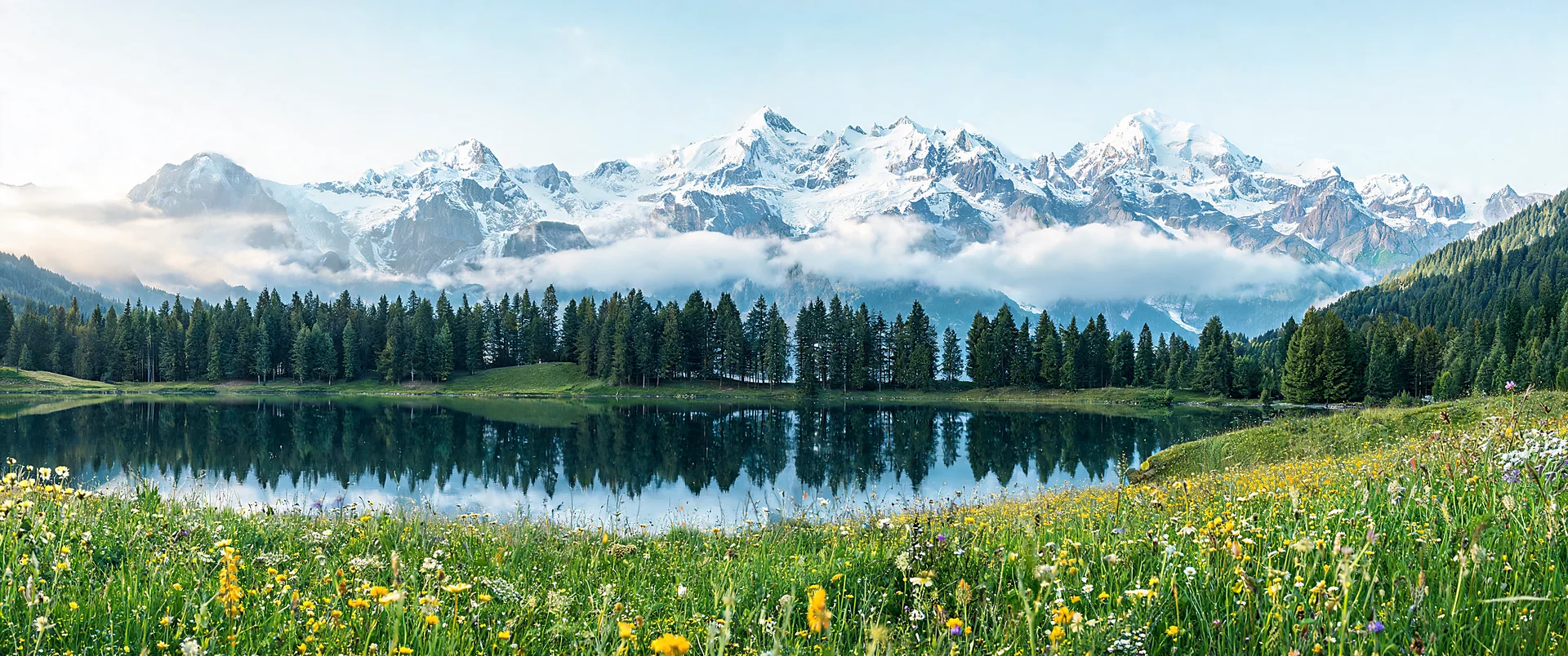 Golden Alpine Peak Reflection 3440x1440 Background