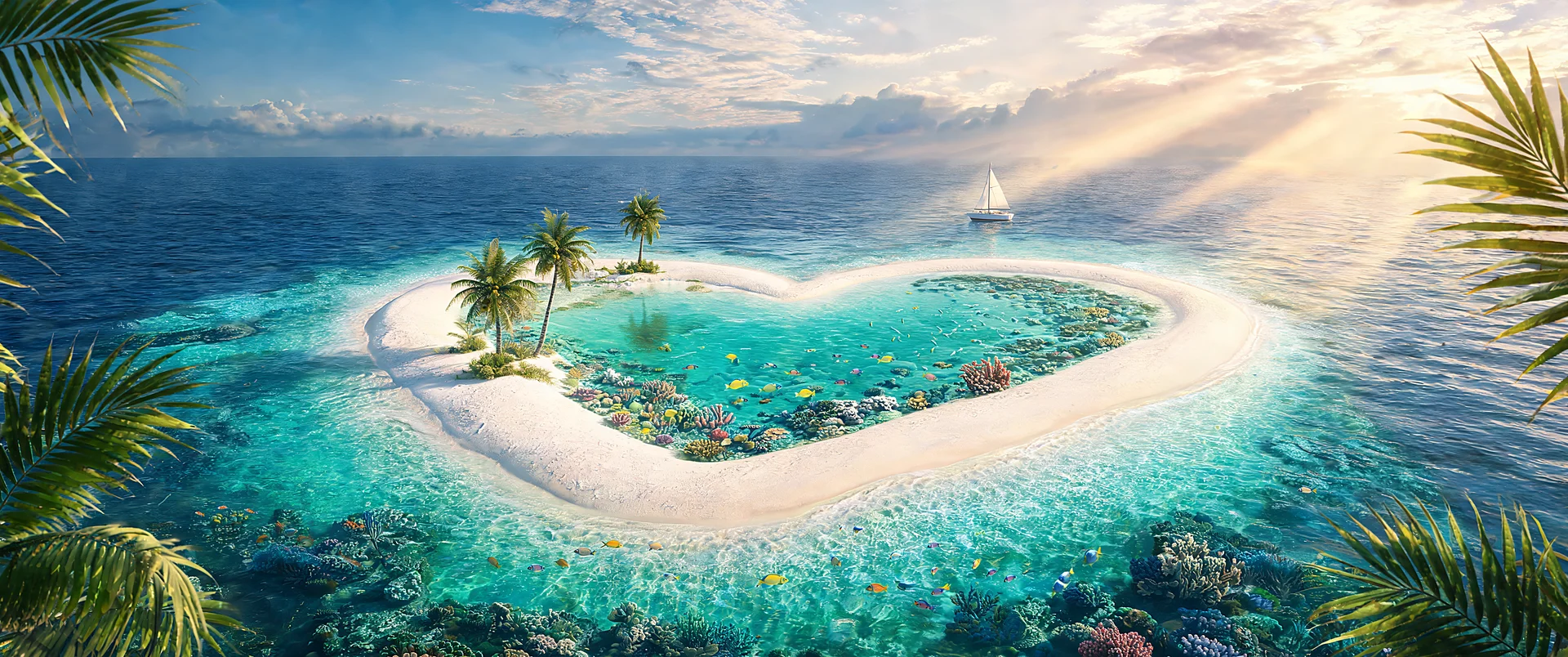 Sunlit Heart Coral Atoll 21:9 Widescreen Wallpaper