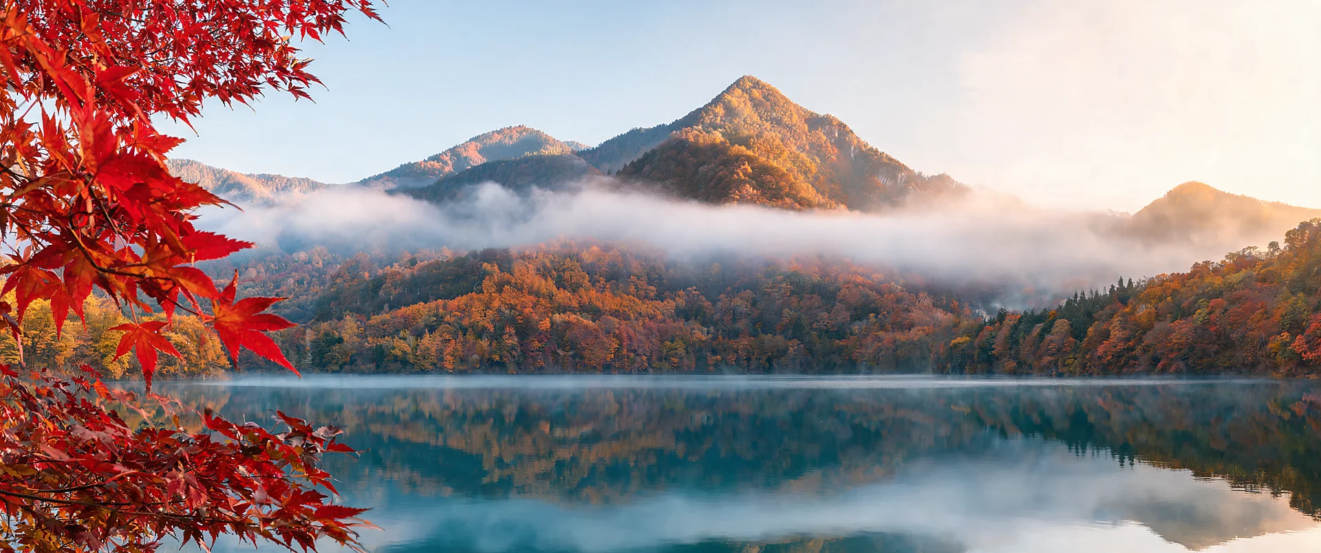 Autumn Dawn Over Mirror Lake Ultra WQHD Wallpaper