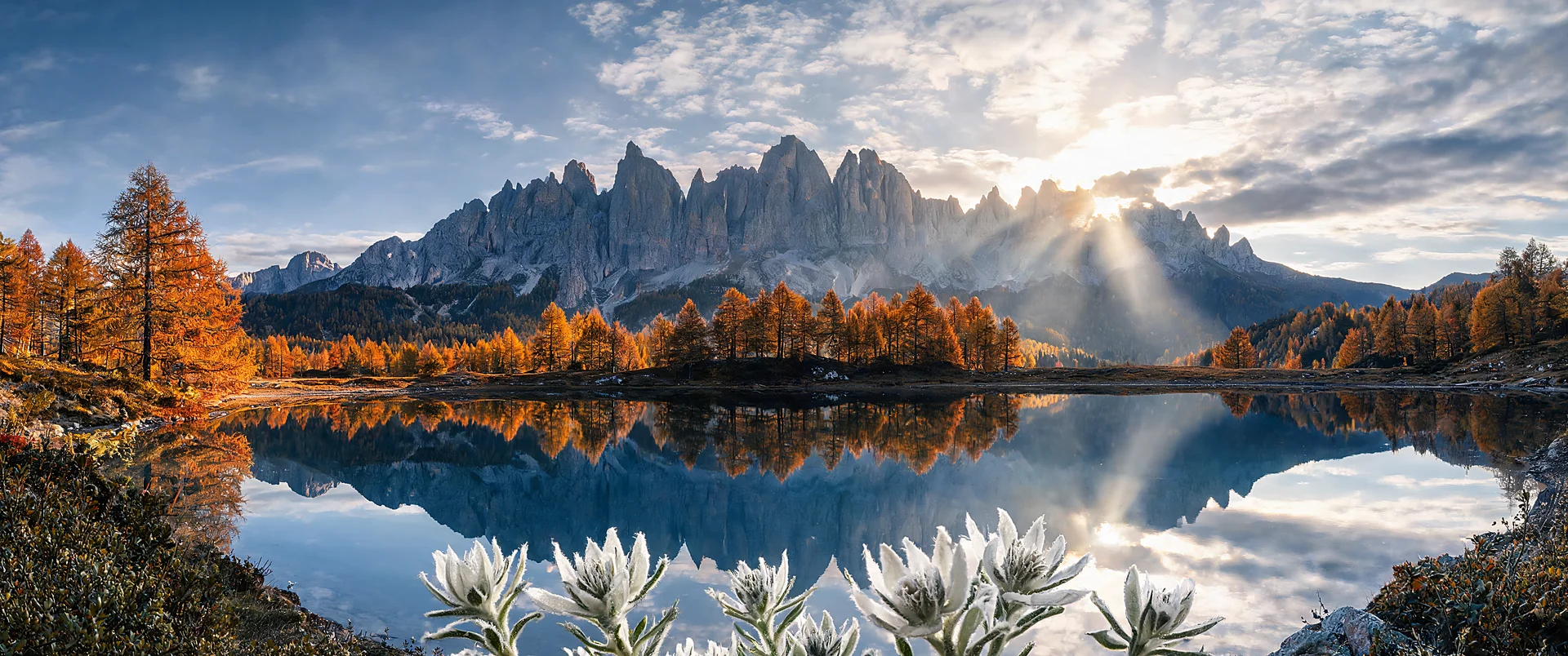 Autumn Dawn on Dolomites Lake