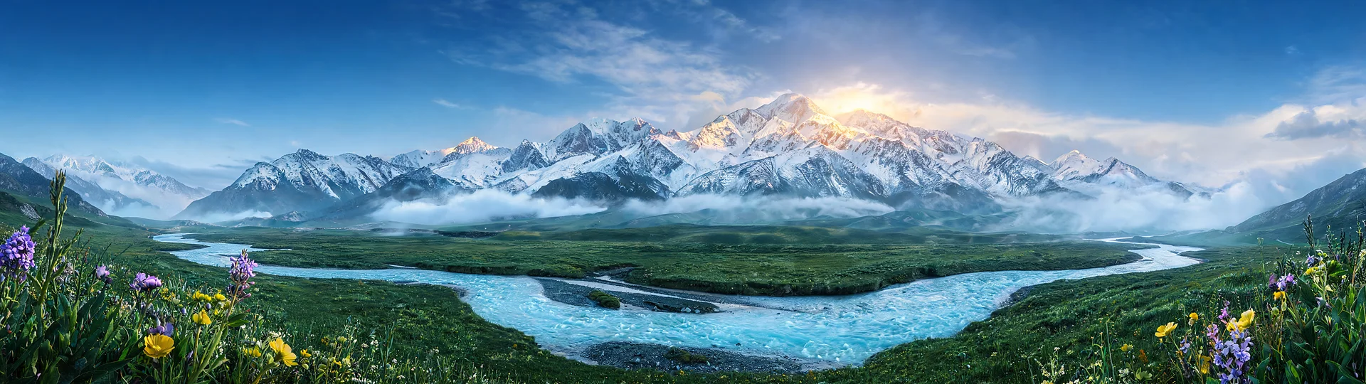 Tianshan Dawn Mountain Lake Panorama