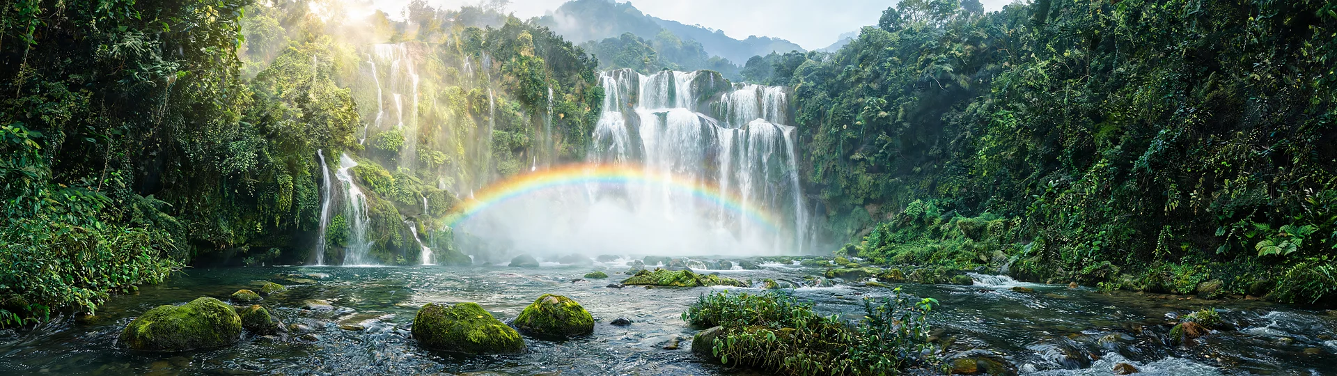 Rainbow Cascade Emerald Light 5120x1440 Background