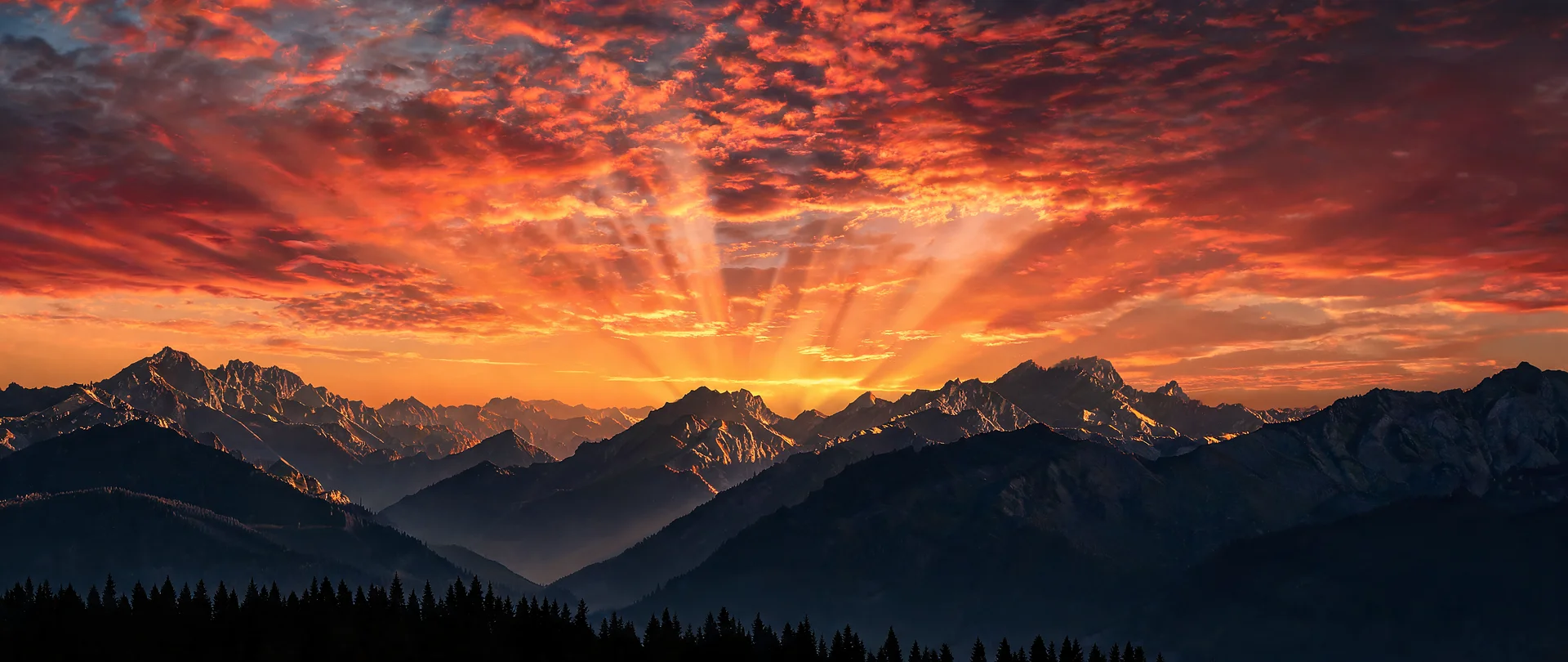 Sunset Conflagration Over Serrated Ridges