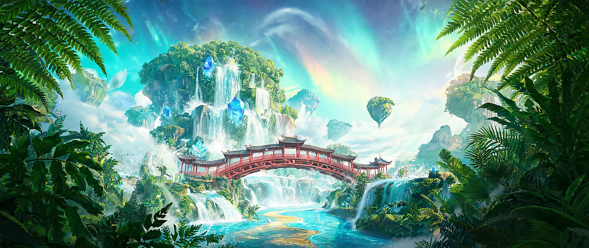 Anime Cascade Over Mountain Stream