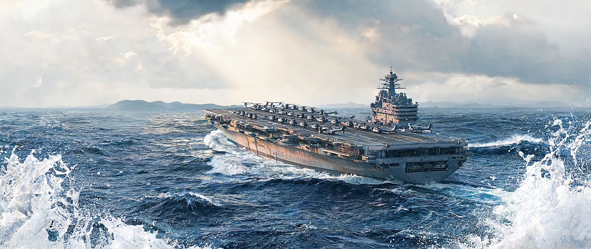 Amphibious Assault Ship Thunderous Seas 2560x1080 Background
