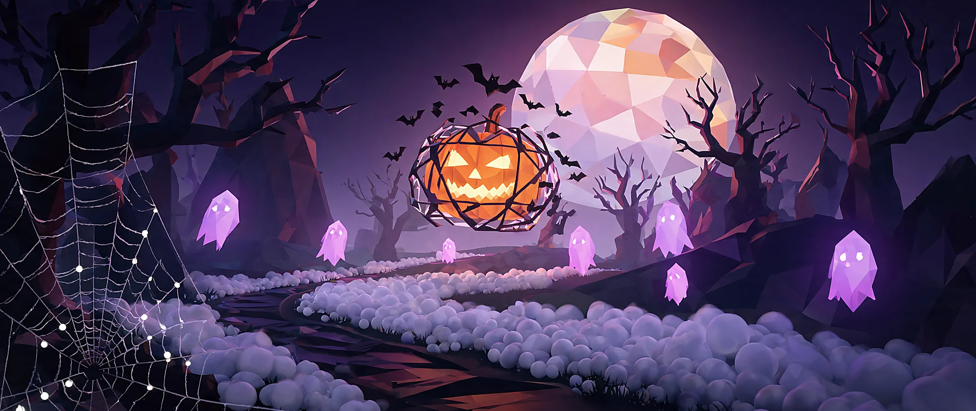 Geometric Halloween Glowing Pumpkin Night