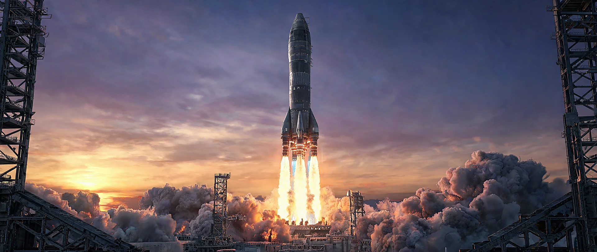 SpaceX Starship Blazing Sunset Ascent 21:9 Full HD Wallpaper