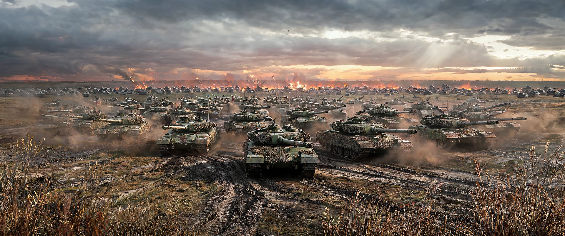 Armored Column Churning Mud at Twilight