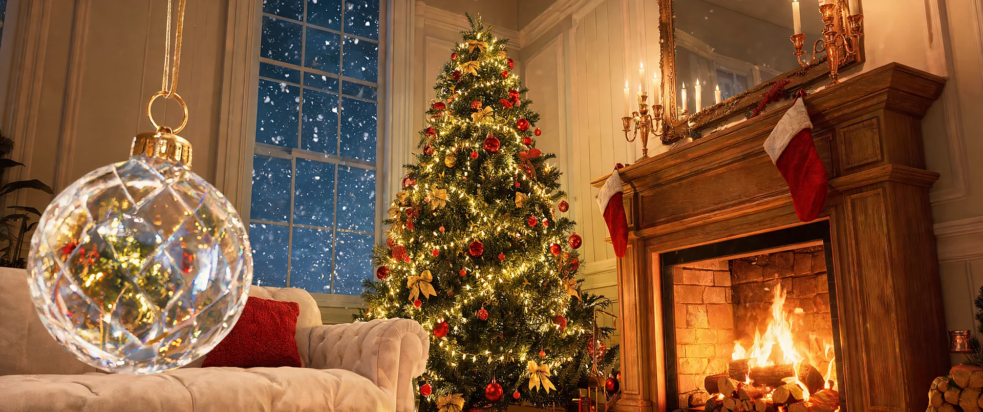 Vintage Christmas Wallpaper with Fireplace Glow