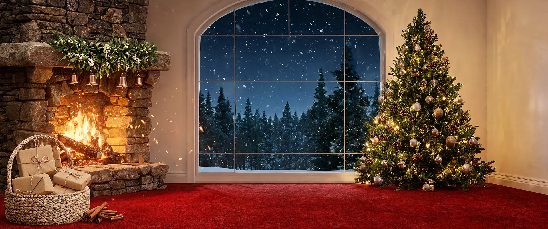 Glowing Fireplace Christmas Wallpaper Wide QHD