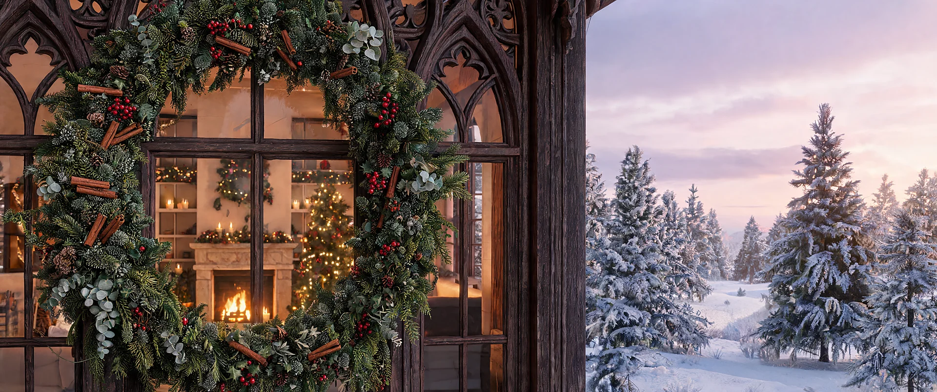 Frosted Wreath, Window Glow 3440x1440 Ultrawide Wallpaper