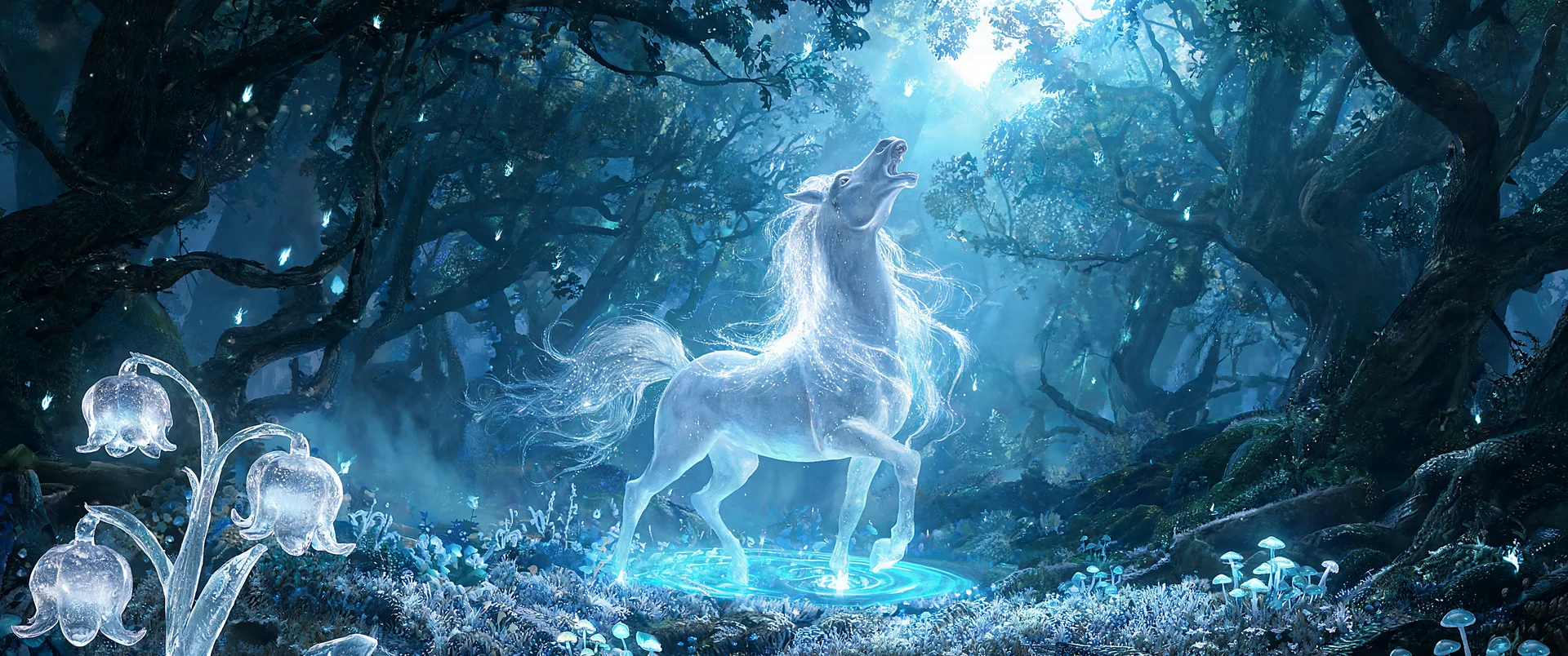 Ghost Stallion in Moonlit Woods
