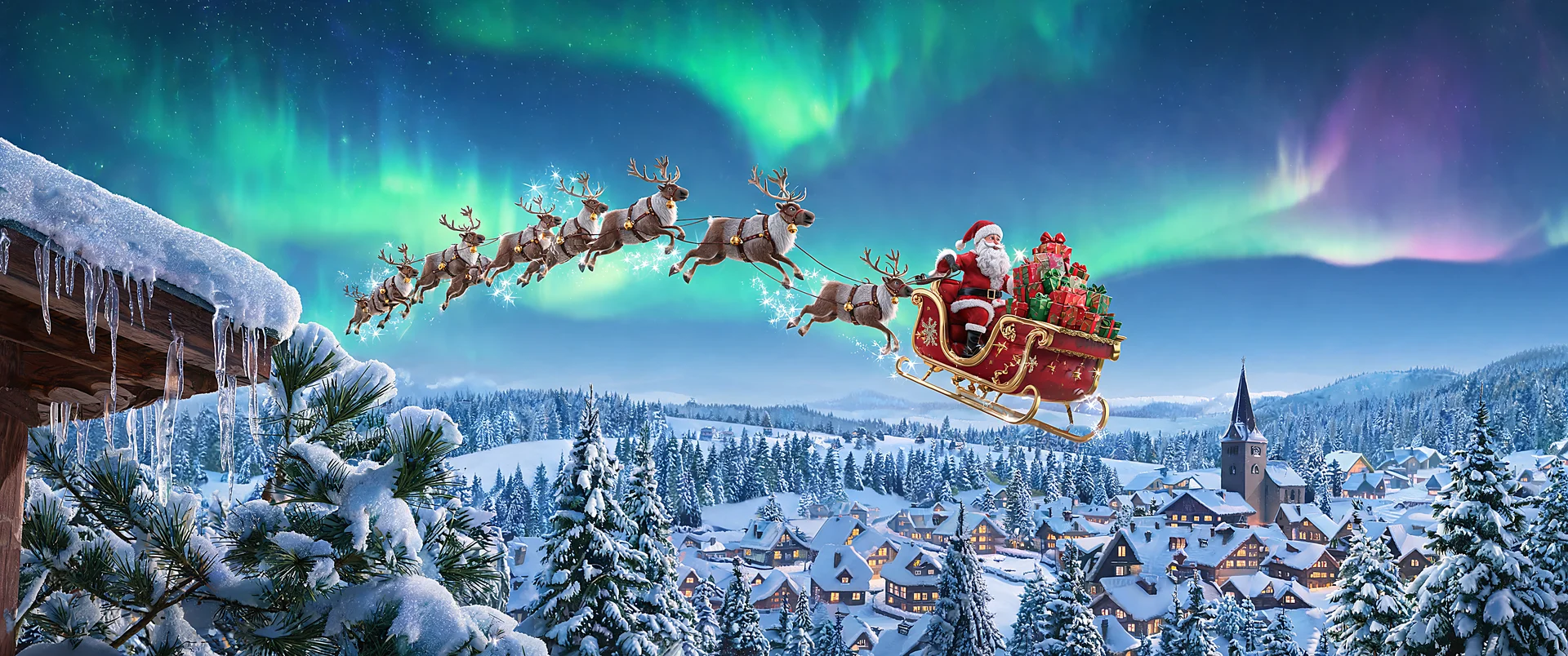 Santa Claus Wallpaper Reindeer Flight