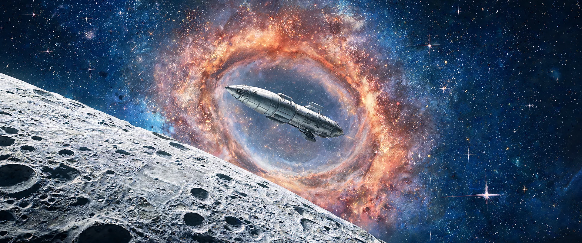 Retro Space Rocket Nebula Odyssey