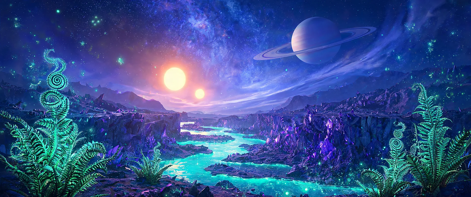 Bioluminescent Alien Planet Wallpaper