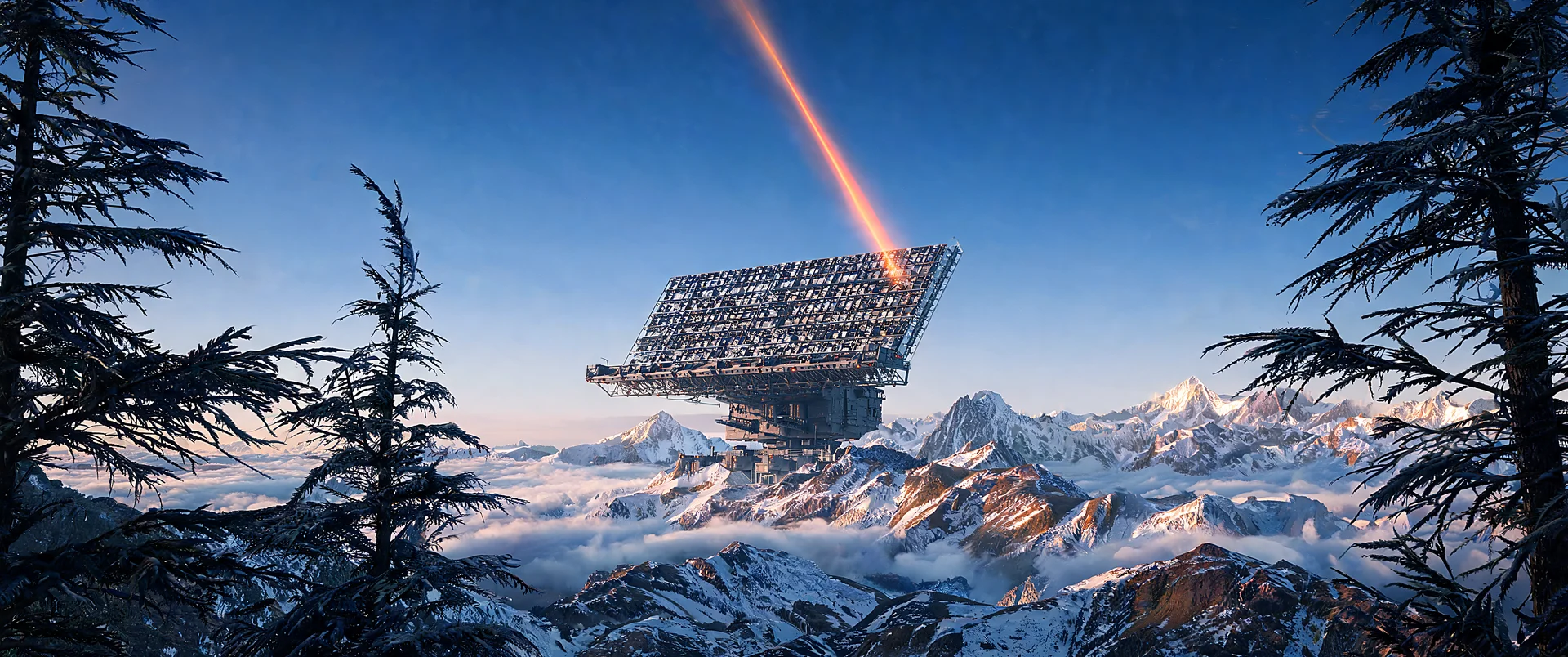 Rotating Radar Array Alpine Thunderstorm Wide QHD Wallpaper