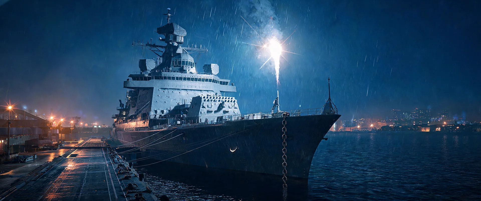Iron Warship Under Night Rain