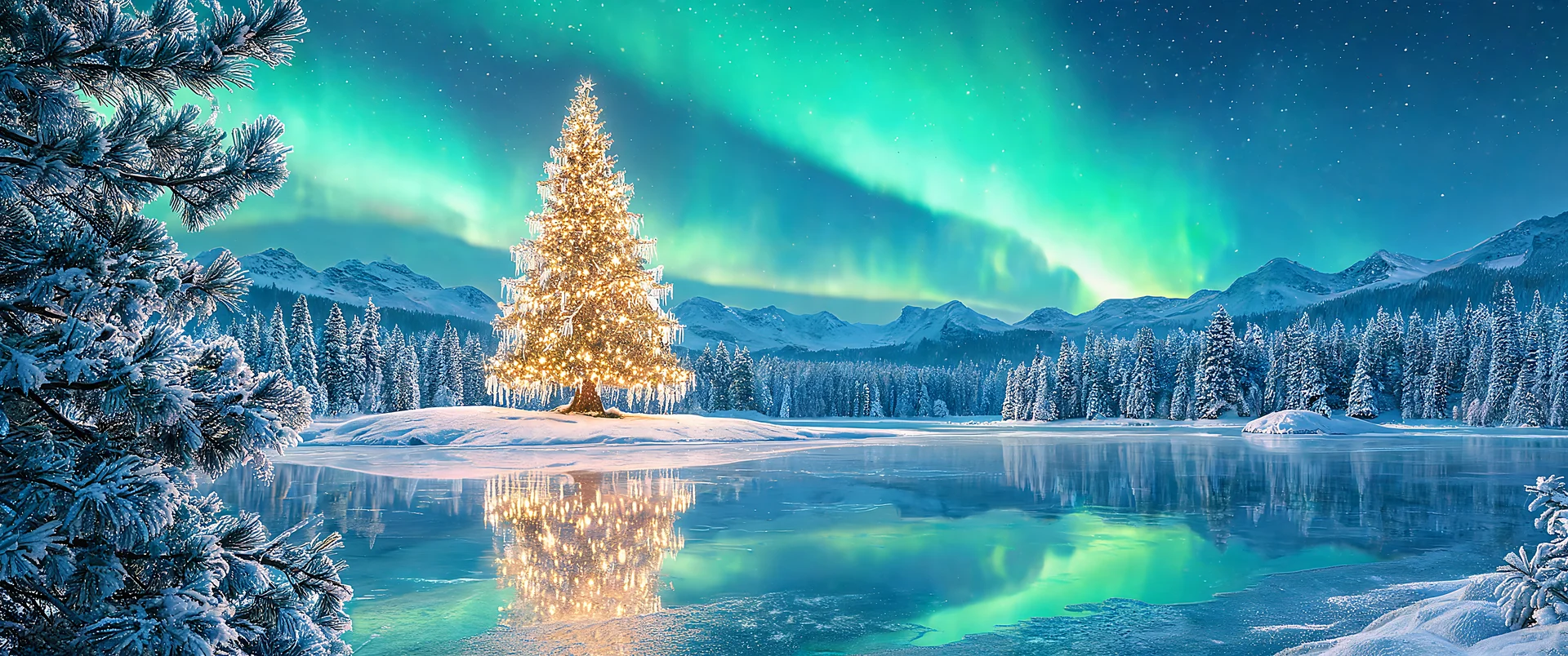 Snowy Christmas Tree Wallpaper Night 3440x1440