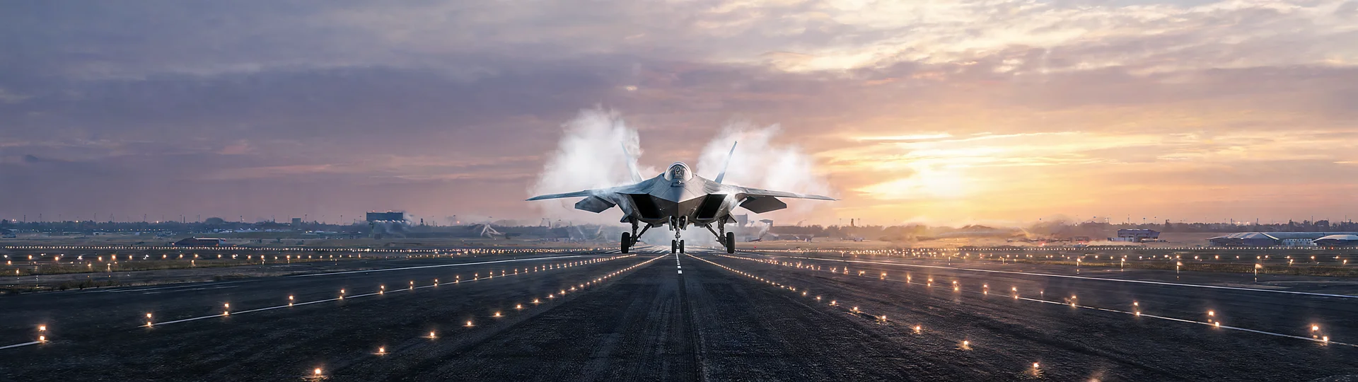 Fighter Jet Sunflare Touchdown 3840x1080 Background
