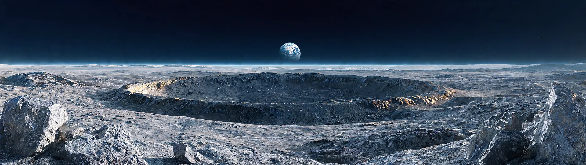 Earthrise Over Silvery Moon Surface