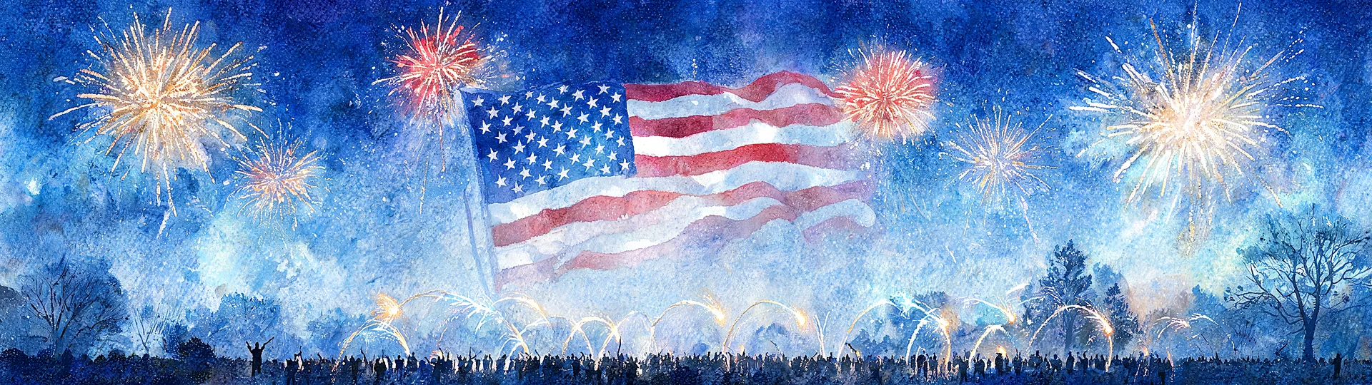Fireworks Watercolor Independence Night Sky DFHD Wallpaper