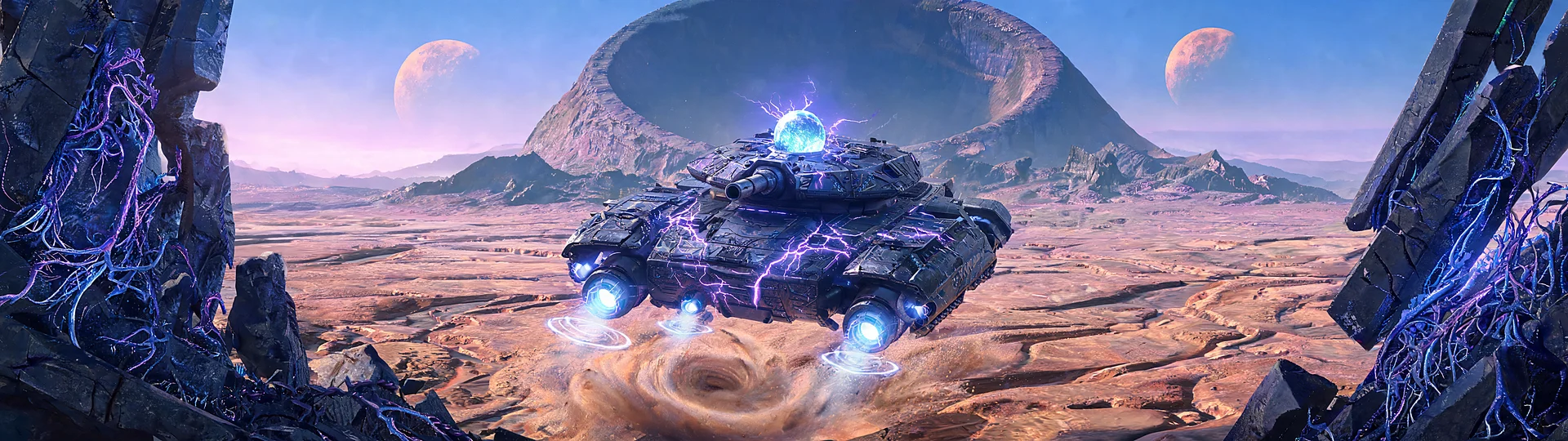 Floating Plasma Tank Alien Canyon 3840x1080 Desktop Wallpaper