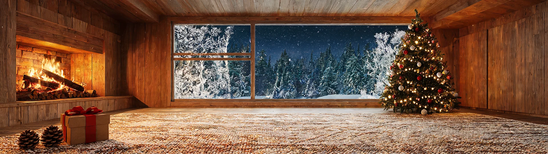 Cozy Christmas Wallpaper Crackling Fireplace Evening 32:9 Full HD