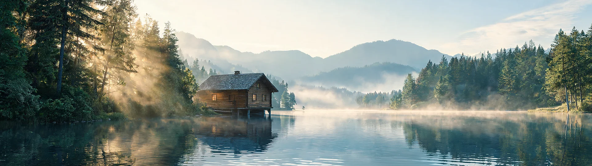 Misty Morning at the Lakeside Cabin