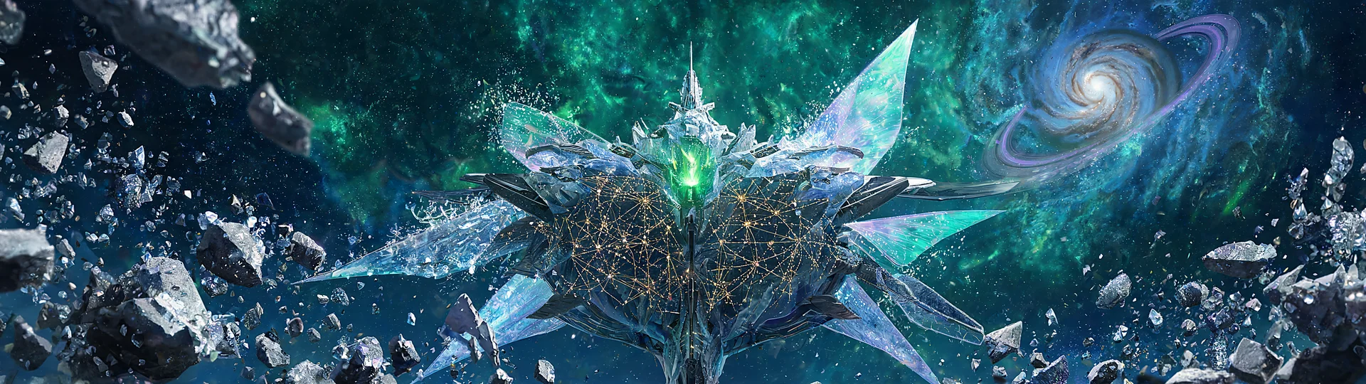 Star Cruiser Emerald Nebula Dock 3840x1080 Monitor Wallpaper