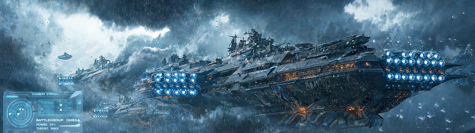 Mammoth Warship Breaching Storm Clouds 43 inch Ultrawide Wallpaper