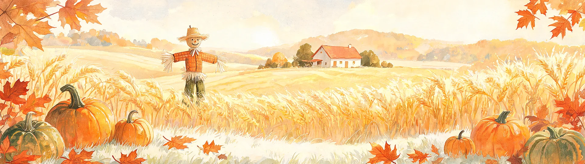 Golden Harvest Watercolor Thanksgiving Wallpaper 3840x1080 Background