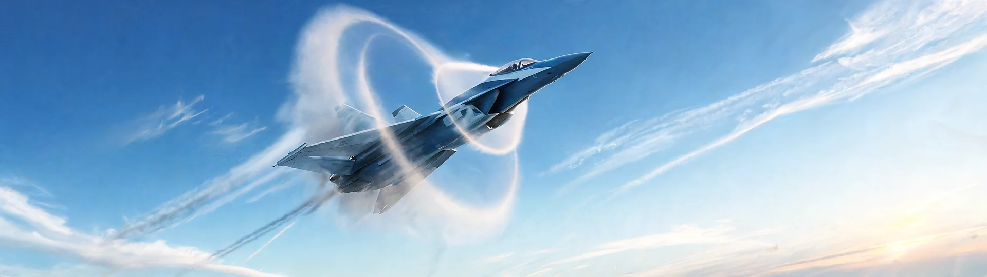 Sonic Boom Jet Above Clouds