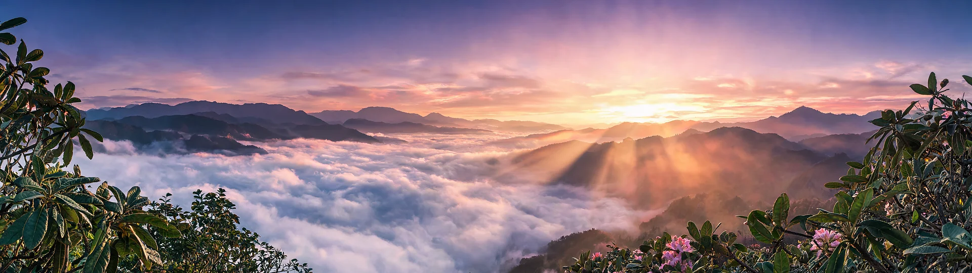 Sunset Mist Over Sleeping Peaks