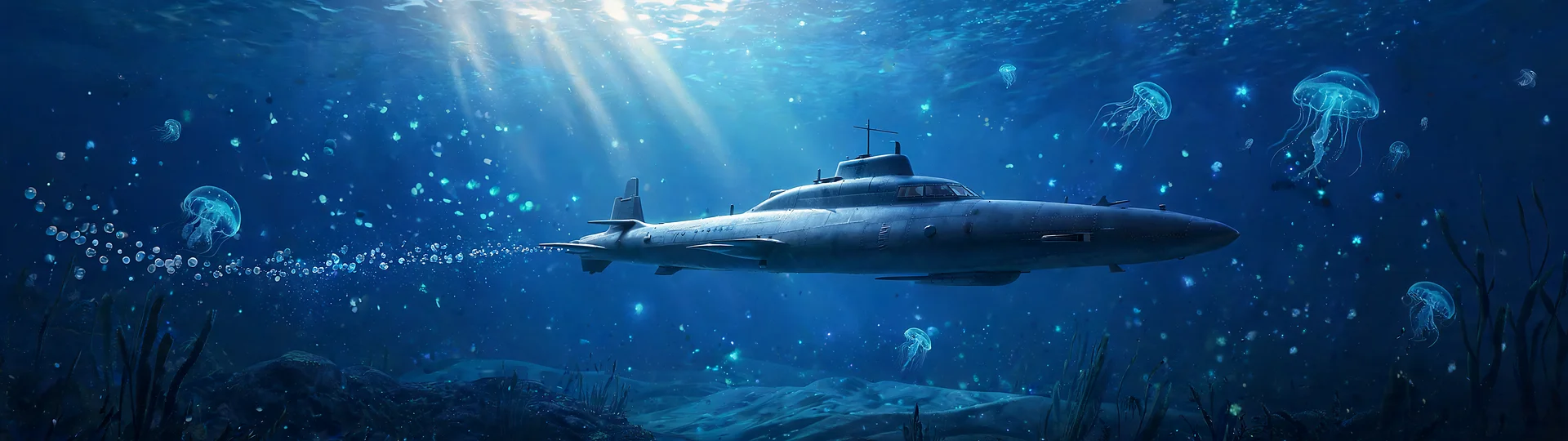 Solitary Submarine in Deep Blue
