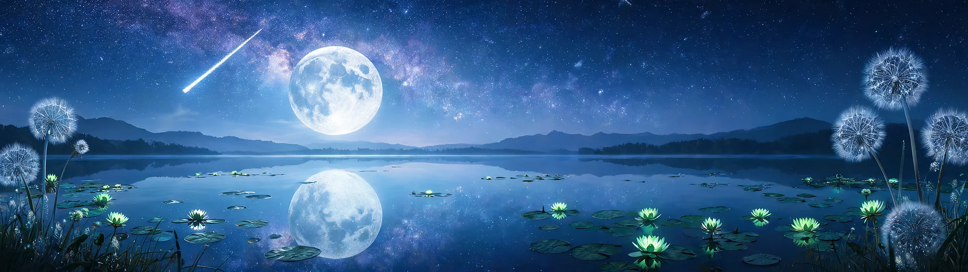 Luminous Full Moon Dreamscape 5120x1440 Wallpaper