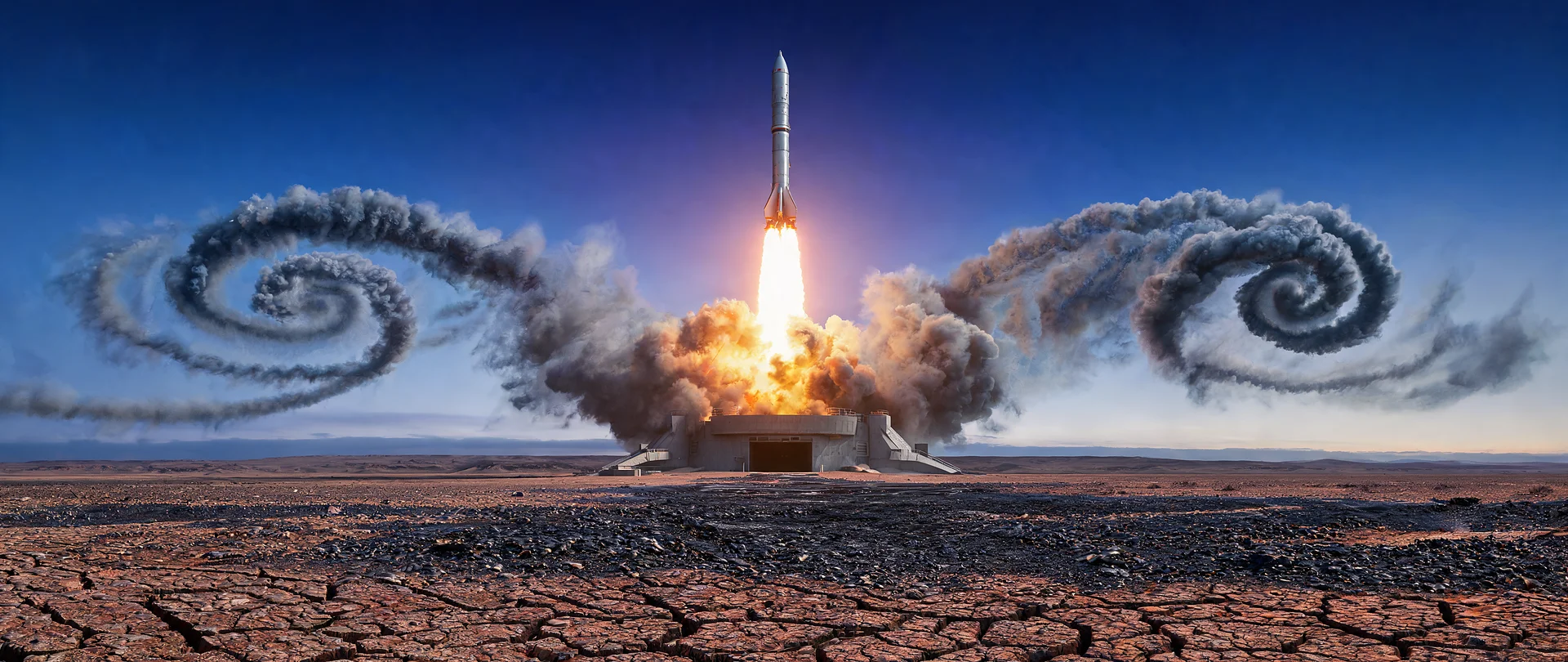 Blazing Missile Liftoff at Dusk 5120x2160 Background
