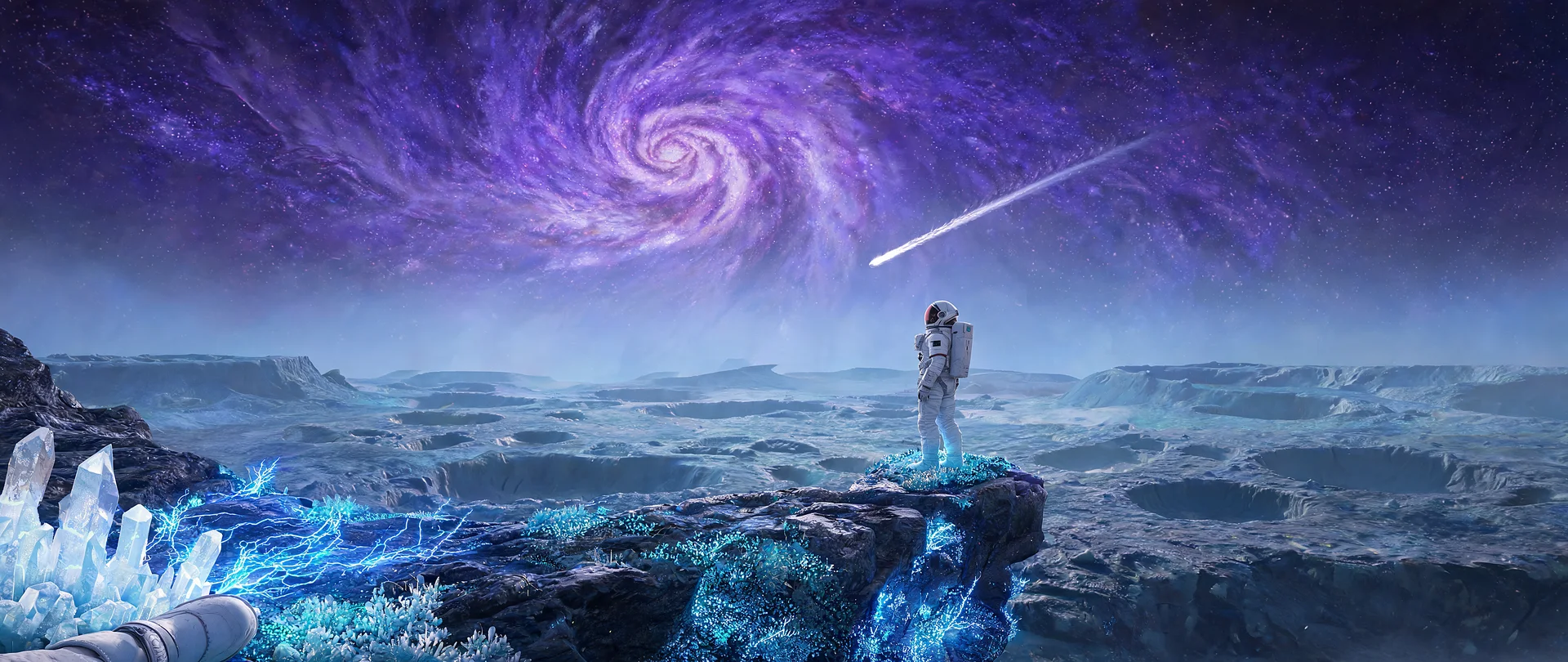 Lost Astronaut Before Violet Nebula