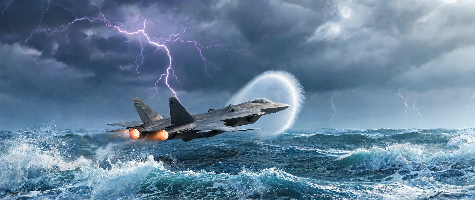 F-22 Raptor Thunder Chase UW5K Wallpaper