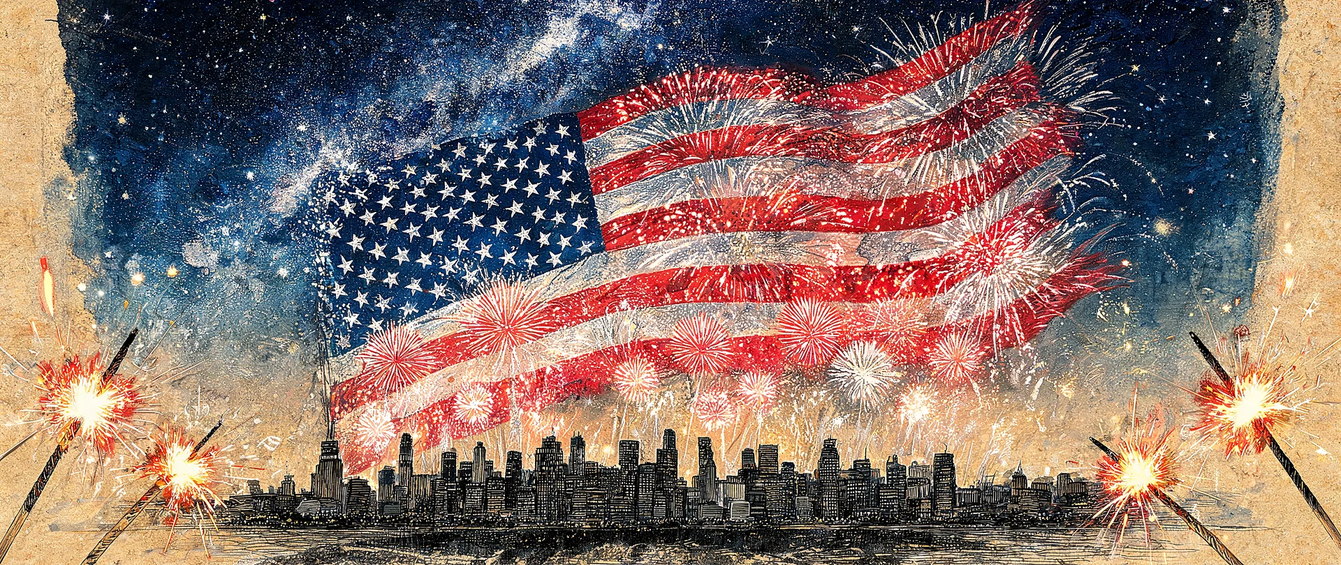 Hand Drawn 4th of July Fireworks