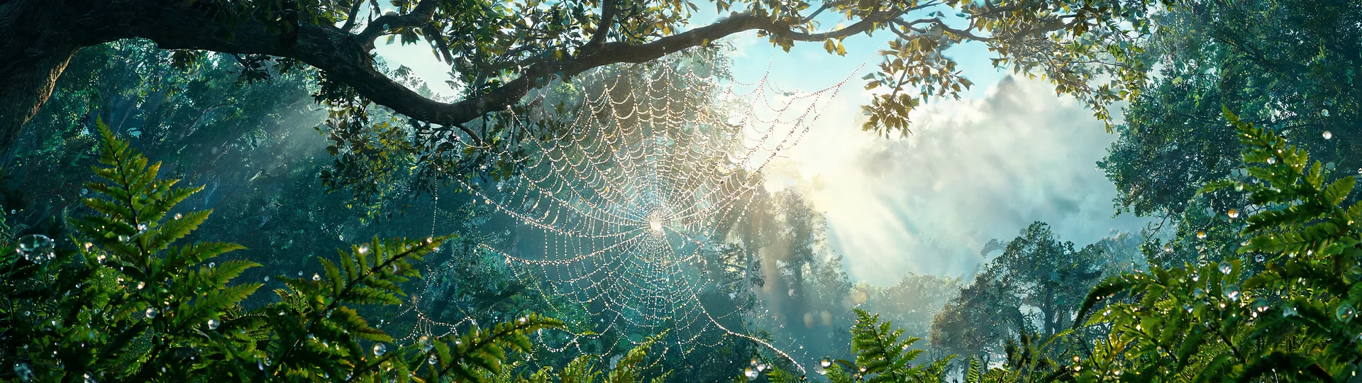 Misty Spider Web Wallpaper 7680x2160 Background