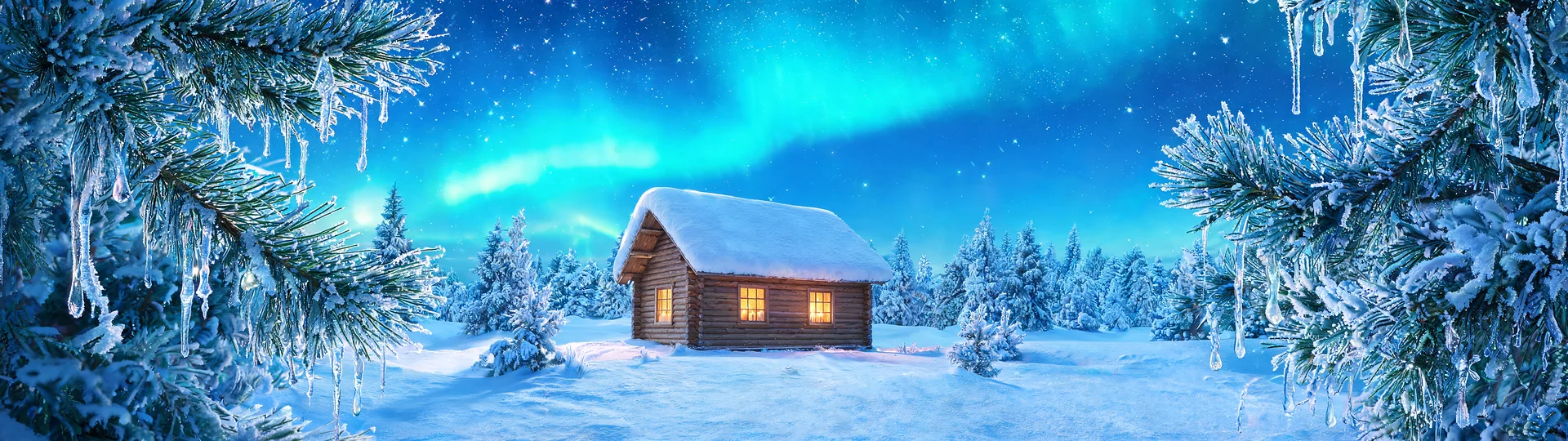 Snowy Blue Christmas Wallpaper 7680x2160 Super Ultrawide