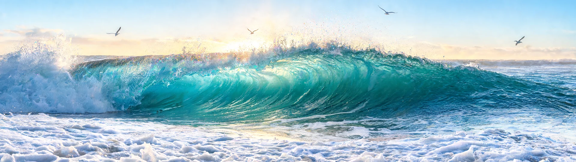 Sapphire Wave Breaking Dawn 57 inch Ultrawide Wallpaper