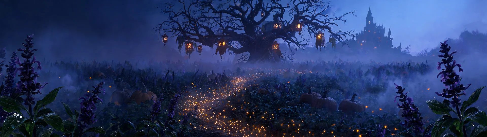 Ultrawide Halloween Wallpaper Spooky Lantern Tree