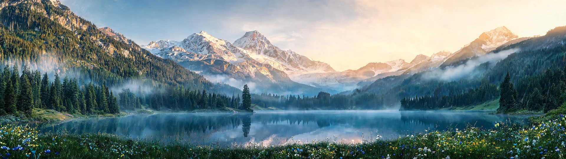 Alpine Lake Sunrise Serenity UW8K Wallpaper