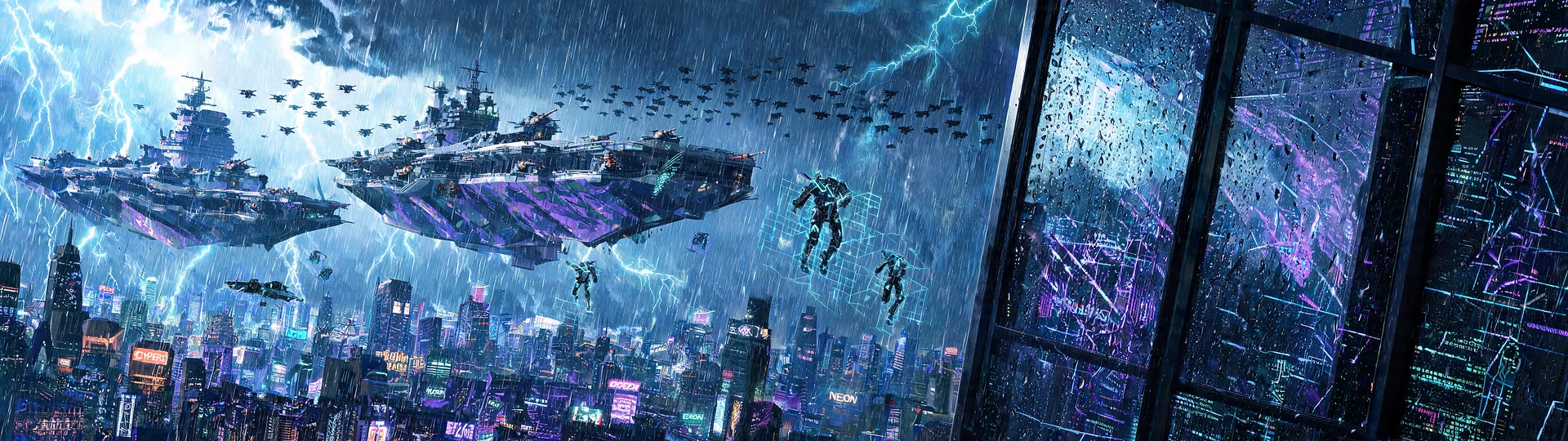 Neon Armada Over Storm City